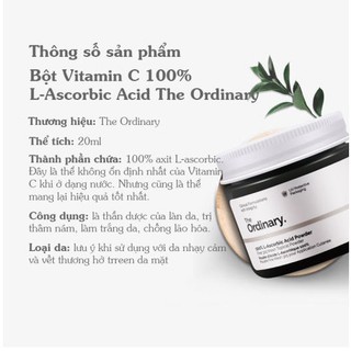 Bột Vitamin C The Ordinary 100% L-Ascorbic Acid Powder 20g