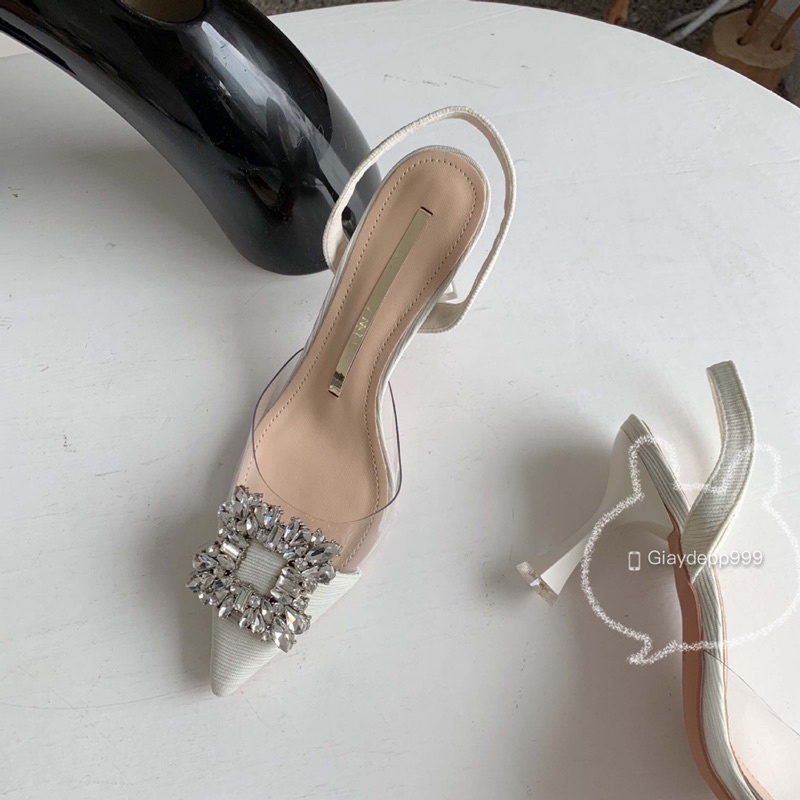 Giày Sandal Mũi Nhọn Đính charm Đá Hàng Loại 1 Quảng châu 7p