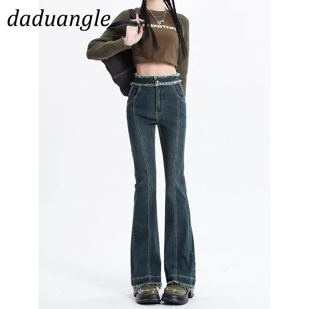 Quần denim nữ Daduhey cạp cao dáng ôm ống loe rộng retro phong cách Hàn Quốc mới có size lớn | BigBuy360 - bigbuy360.vn