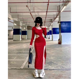 Đầm body thun gân xẻ tà xinh GB04091 mới nè