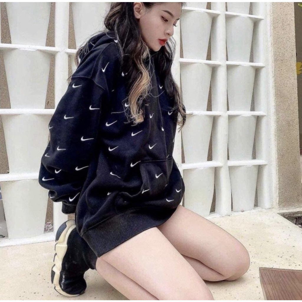 Áo Hoodie Nike Swoosh Nỉ Bông Dày Dặn Fom Rộng Unisex - Áo Hoodie Nam Nữ Mũ 2 Lớp Siêu Hot 2022
