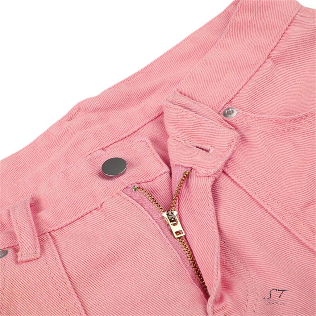 Quần Jeans Lưng Cao Có Túi Phối Khóa Kéo CY03 Thời Trang Cho Nữ