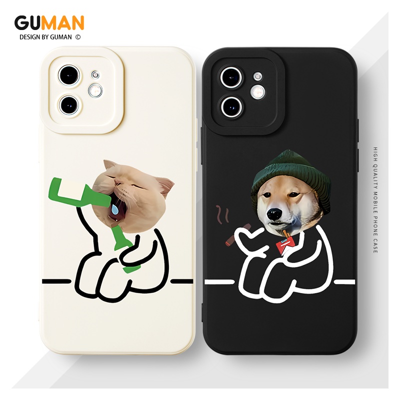 Ốp Điện Thoại GUMAN silicon mềm chống sốc viền vuông đen độc lạ ngộ nghĩnh mèo chó hoạt hình cặp đôi dễ thương đẹp Cho iPhone 14 13 12 11 Pro Max SE 2020 X XR XS 8 7 ip 6S 6 Plus kute XYM1234