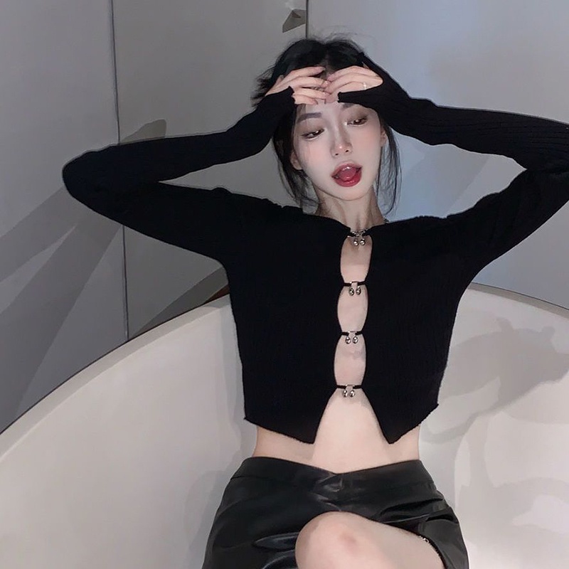 IELGY IELGY Áo Dệt Kim Dáng Ngắn Thời Trang Cho Nữ