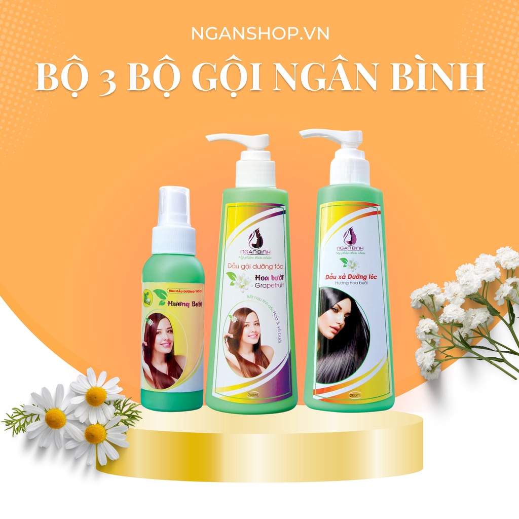 Bộ 3 Tinh dầu bưởi, Dầu gội bưởi, dầu xả bưởi Ngân Bình chính hàng công ty ( Có tem điện tử )