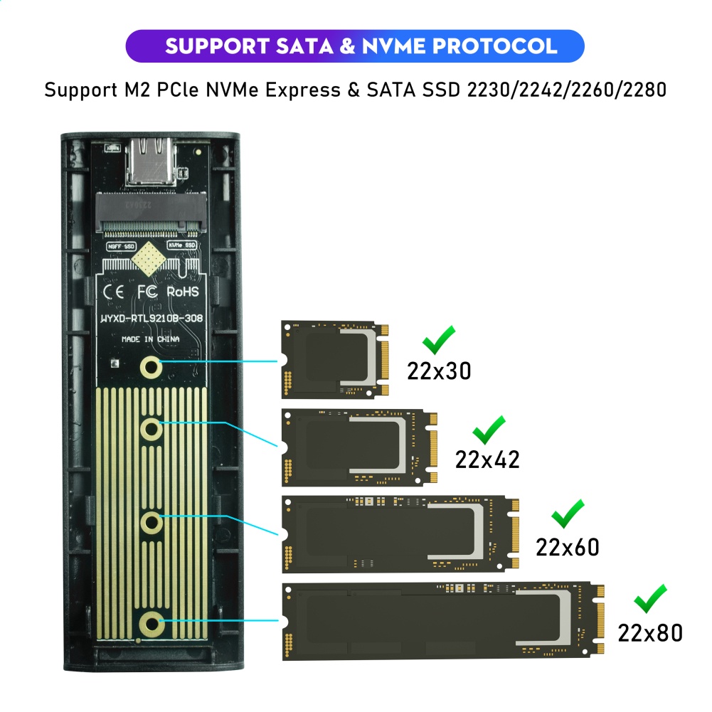 Bộ Chuyển Đổi Vỏ SSD M.2 NVME Vỏ Ổ Cứng 2 Trong 1 NGFF SATA Giao Thức Kép 10gbps VN