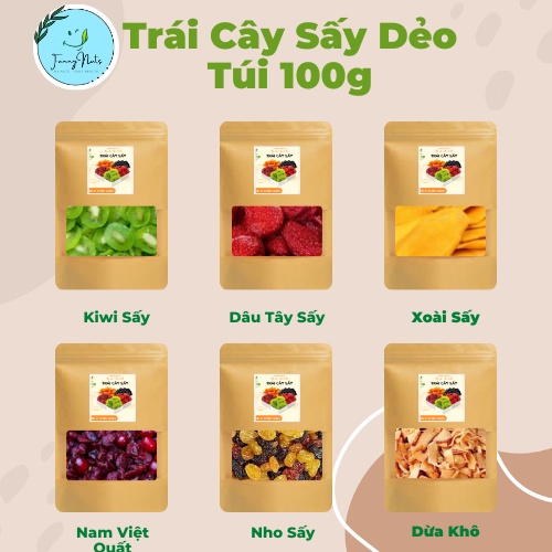 Trái Cây Sấy Dâu Tây Kiwi Xoài Nam Việt Quất Dừa Nho Chile Sấy Dẻo Set 100Gram FUNNY NUTS