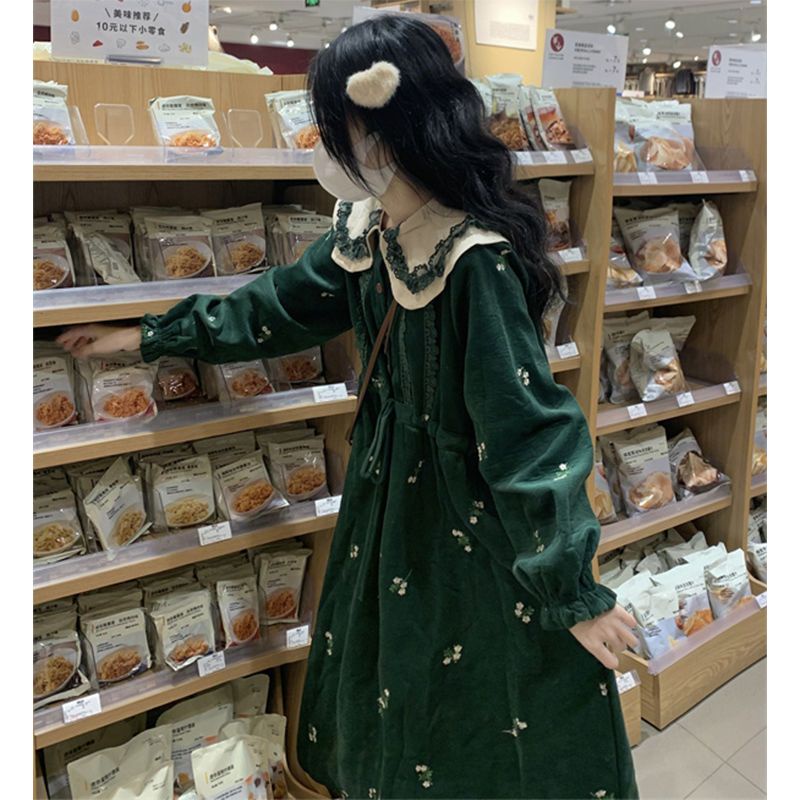 🎀váy babydoll Đầm Công Chúa Dáng Rộng Cổ Búp Bê Màu Xanh Lá Giáng Sinh Phong Cách Nhật Bản Ngọt Ngào Cho Nữ
