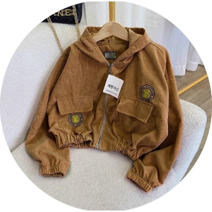 Áo khoác bomber cho nữ chất nhung gân,  form dáng trẻ trung có mũ