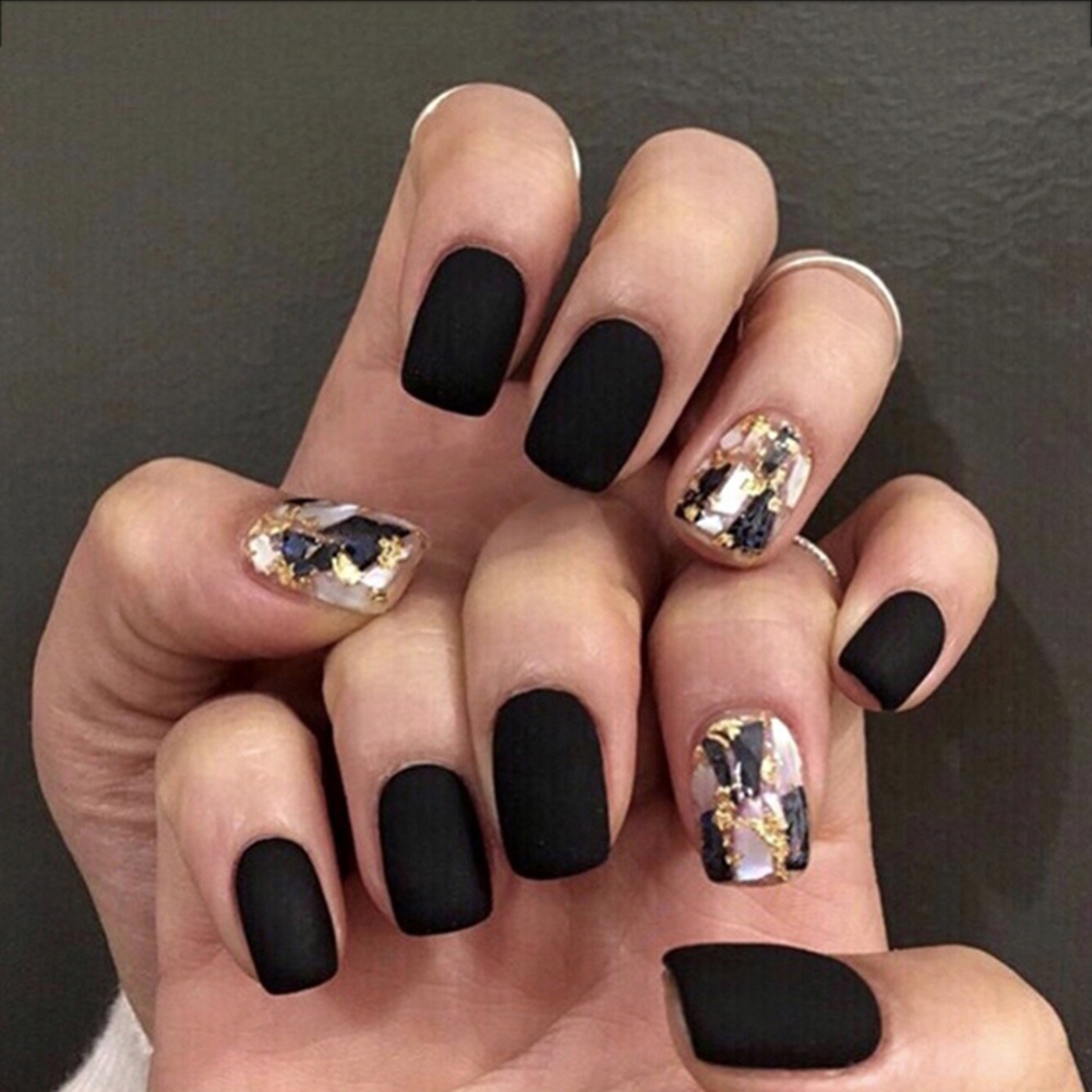 YADORNOS Set 24 móng tay giả YADORNOS tông đen thời trang cá tính