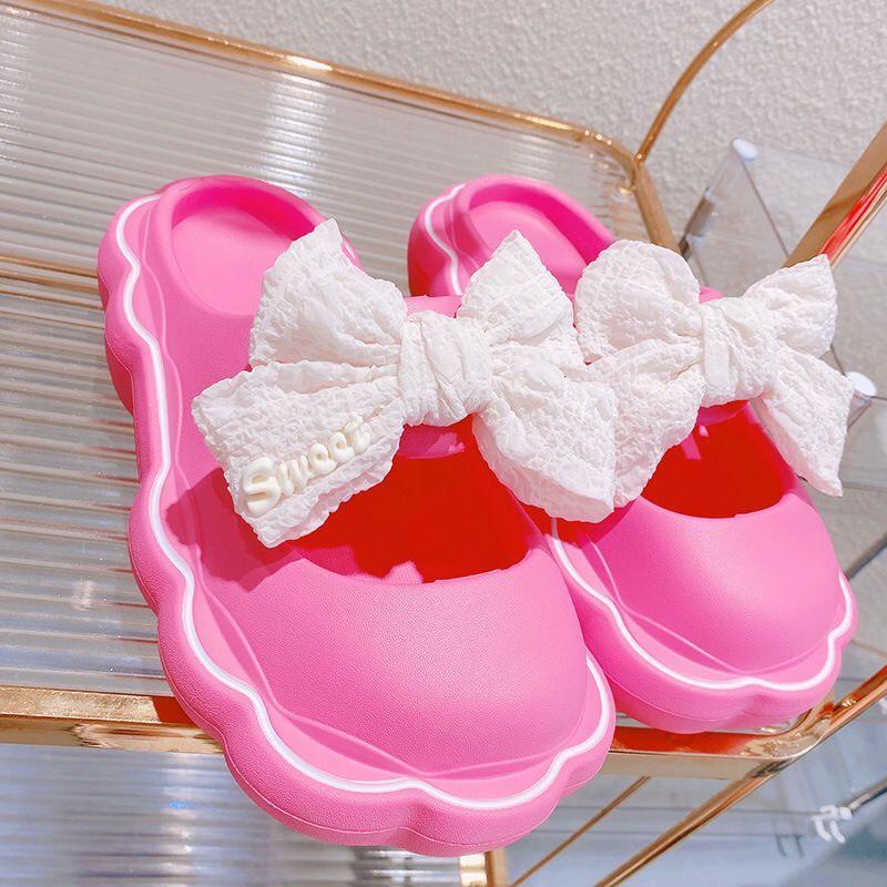 JY479- B14 NƠ VẢI CŨ Dép sục nơ vải thời trang nữ tính tiểu thư bánh bèo, chất liệu cao su dẻo