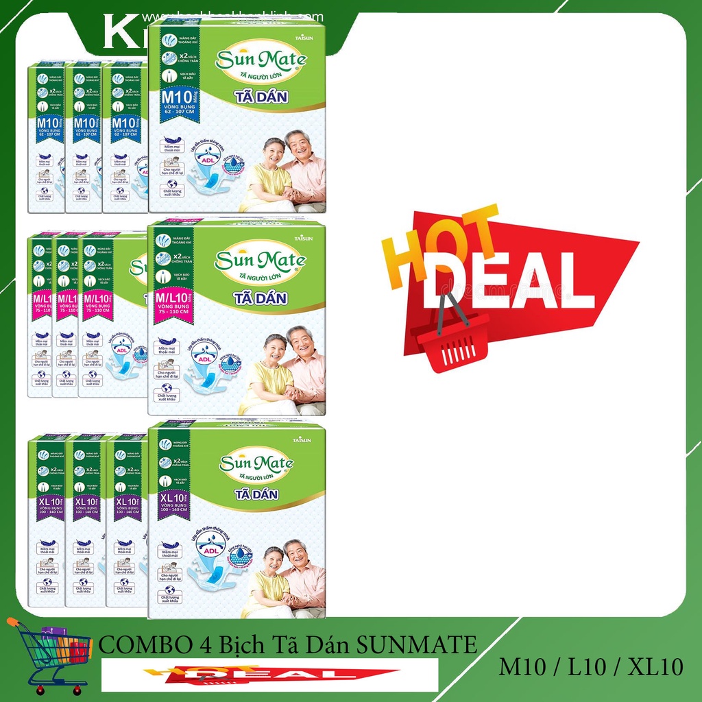 ( COMBO 4 Bịch Tã Dán ) Tã dán Người già Sunmate M10 / L10 / XL10