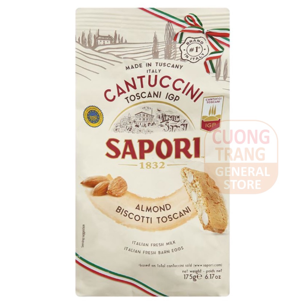 Bánh quy hạnh nhân giòn truyền thống Ý Sapori almond biscotti toscani 175g