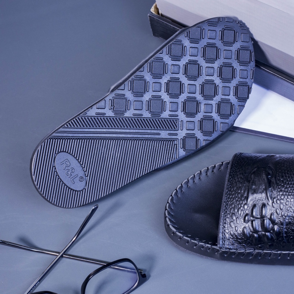 Dép nam quai ngang da bò in vân đầu cá sấu , Gòm K1