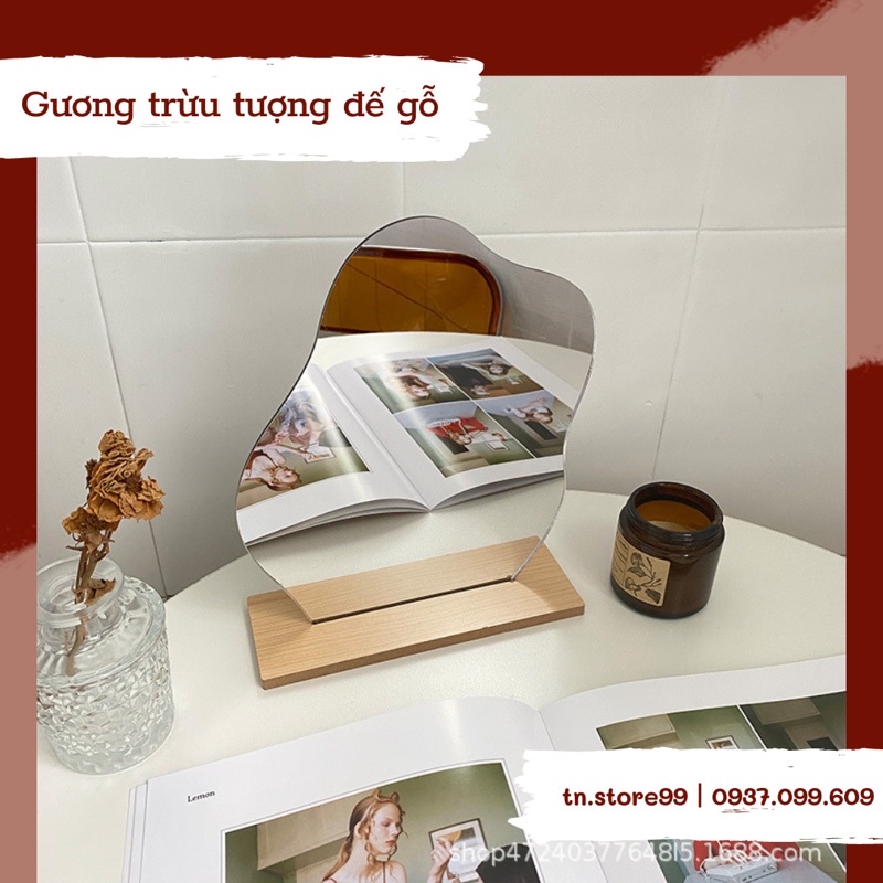 Gương trừu tượng đế gỗ style Hàn Quốc, decor siêu xinh