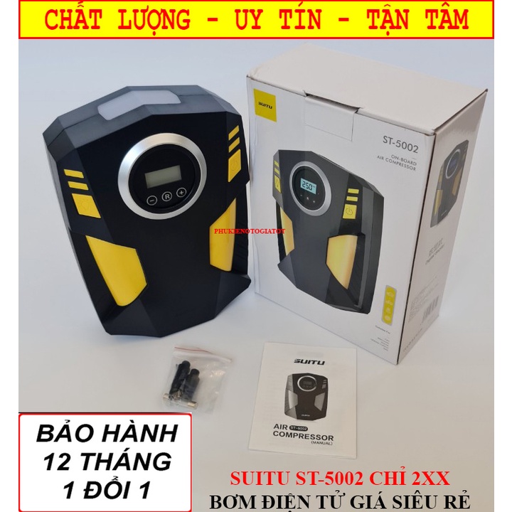 Bơm lốp ô tô, bơm xe hơi, bơm ô tô điện tử tự ngắt Suitu ST-5002 cao cấp, bảo hành 12 tháng