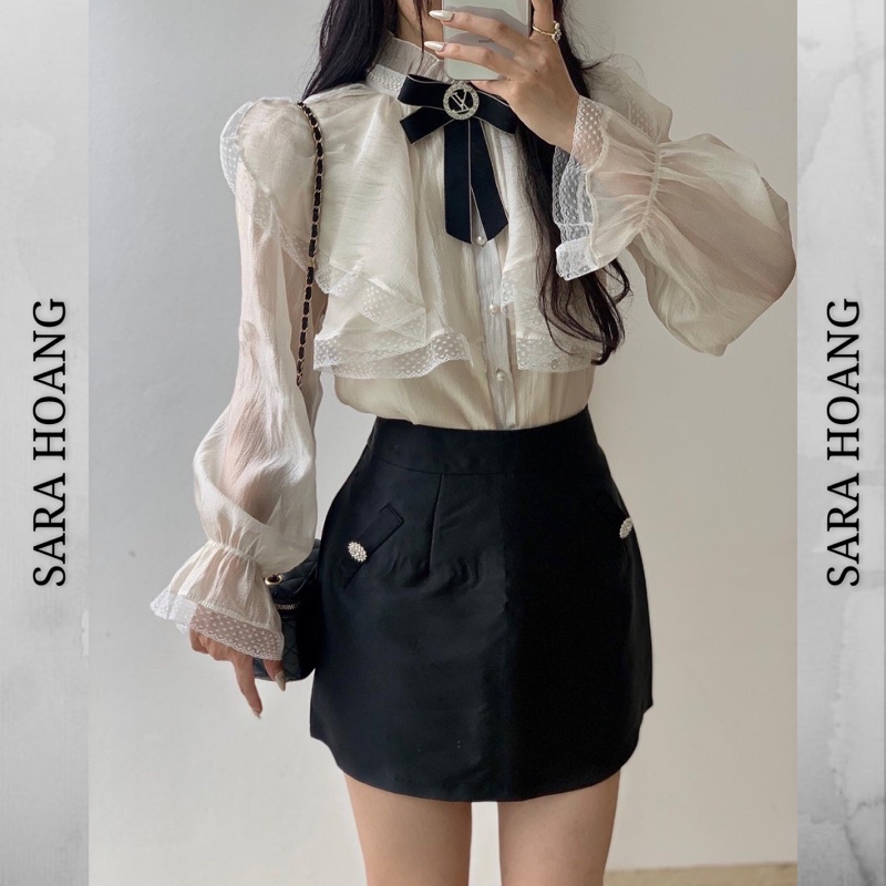 Áo tơ tiểu thư phối ren