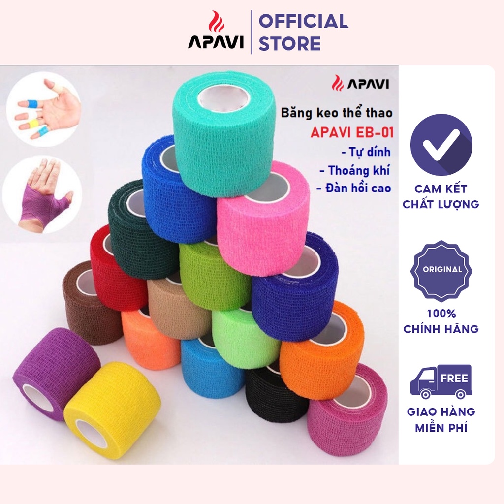 Băng keo thể thao APAVI 5CM, tự dính, độ đàn hồi cao, có thể kéo giãn, thoáng khí và thấm hút mồ hôi tốt.