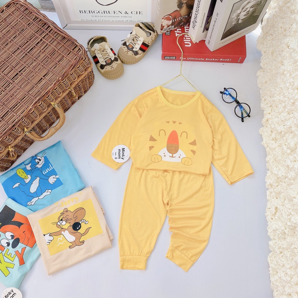 Bộ dài tay thun lạnh Minkymom in nhân vật hoạt hình cho bé từ 4-13kg
