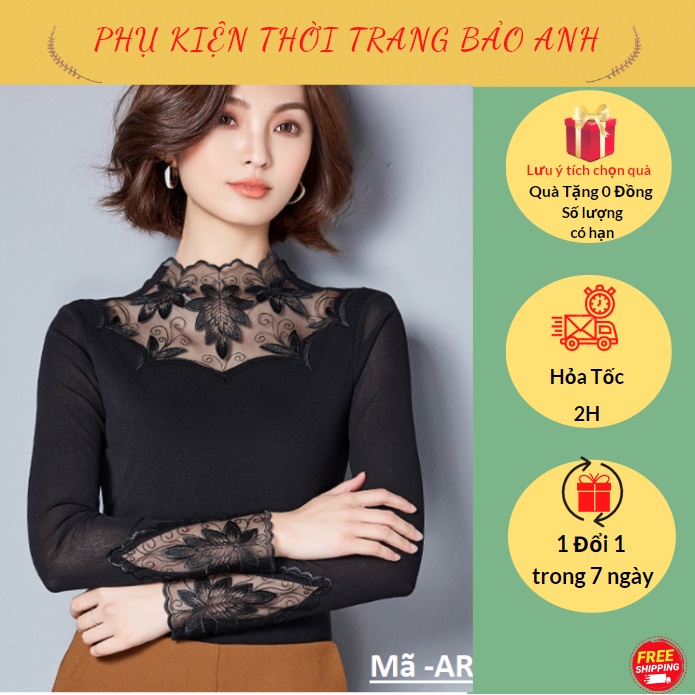 Áo thun ren dáng ôm tay dài thời trang nữ cao cấp thu đông