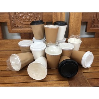 Set 2 cái Ly giấy, cốc giấy cafe chịu nhiệt 8oz kèm nắp