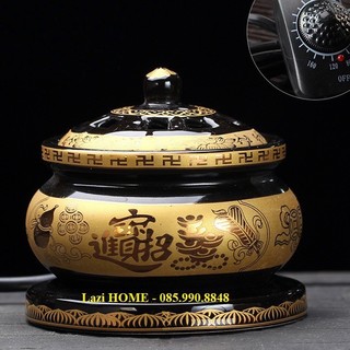 Lư đốt trầm hương, lư đốt trầm bằng điện có hẹn giờ chỉnh nhiệt - Chất liệu gốm sứ cao cấp