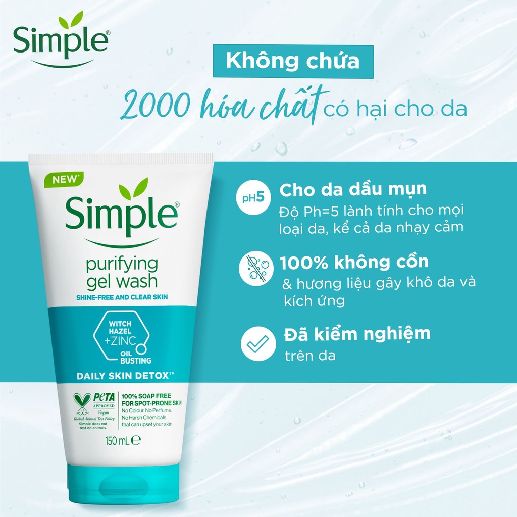 Combo 2 Sữa rửa mặt Simple giúp kiềm dầu và ngừa mụn hiệu quả - cho da dầu mụn 150ml/chai [CHÍNH HÃNG ĐỘC QUYỀN]