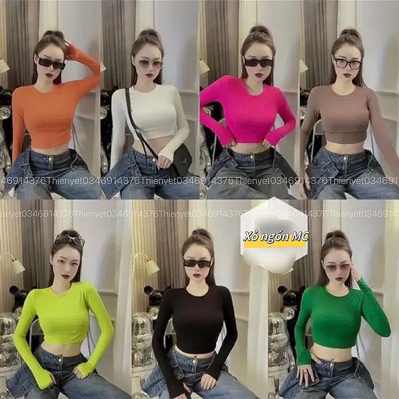Áo kiểu CỔ TRÒN XỎ NGÓN MC tay dài croptop dáng ngắn ôm Thời Trang Cho Nữ - Thiên Yết