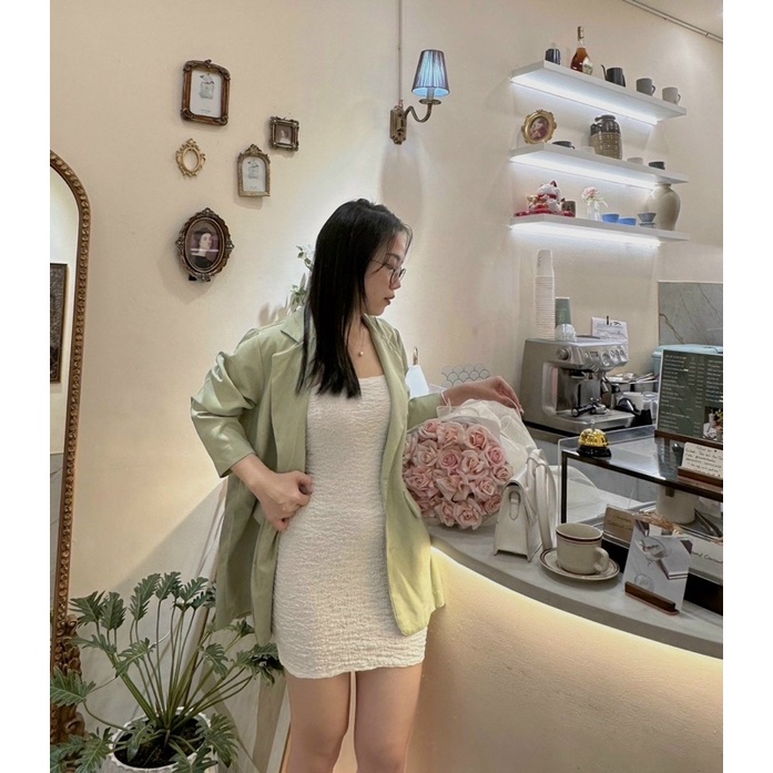 SET ĐẦM 2S BODY TRẮNG KÈM KHOÁC VEST XANH