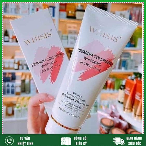 Kem Dưỡng Thể WHISIS Chống Nắng Trắng Da - Premium Collagen Whitening Body Lotion 200ml - SUE HOUSE