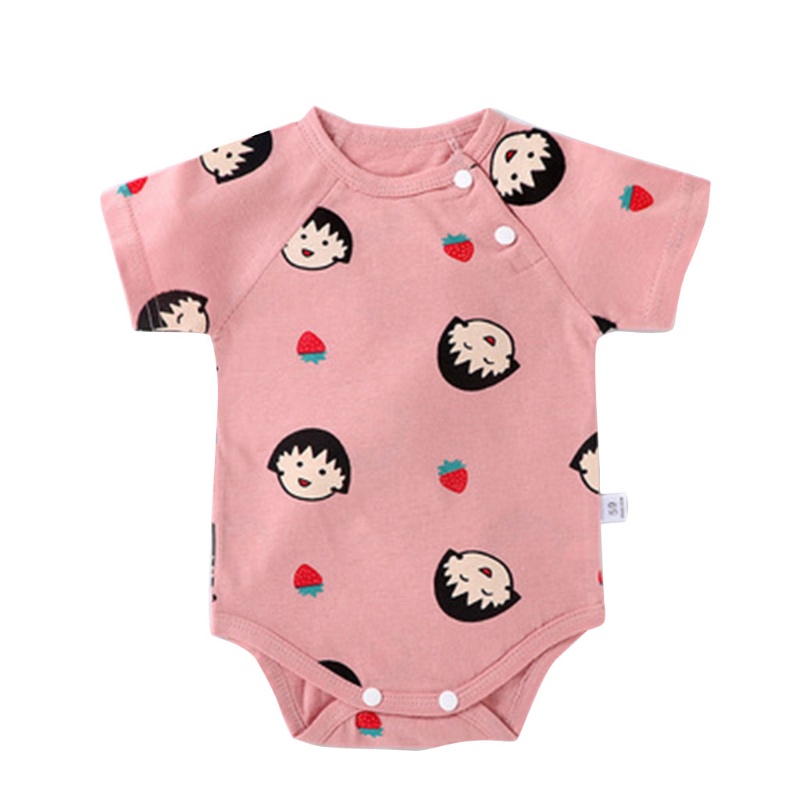 Bộ Áo Liền Quần Bằng Cotton Tay Ngắn Cài Nút In Hoạt Hình Cho Bé Sơ Sinh