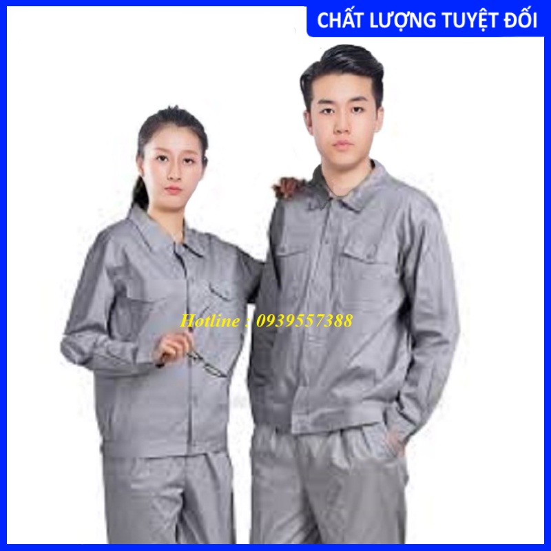 QUẦN ÁO BẢO HỘ LAO ĐỘNG , ĐỒNG PHỤC BẢO HỘ VẢI KAKI LOẠI 1 ( màu ghi ) TẶNG CẶP ĐAI CHÂN HÀN QUỐC