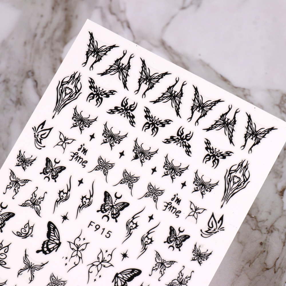 Miếng Dán Trang Trí Móng Tay 3D Hình Phù Thủy / Rắn Vlammen Ster Maan / Zwart-wit Ontwerp Lijn