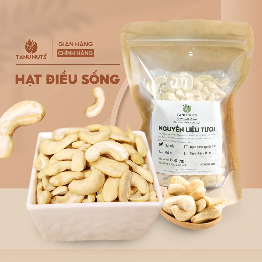 Hạt điều sữa TANU NUTS túi 500g, hạt điều sống vỡ đôi dùng nấu ăn, làm sữa tốt cho bà bầu, bé