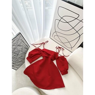 ĐẦM 2 DÂY RỚT VAI TAY PHỒNG XẾP LY