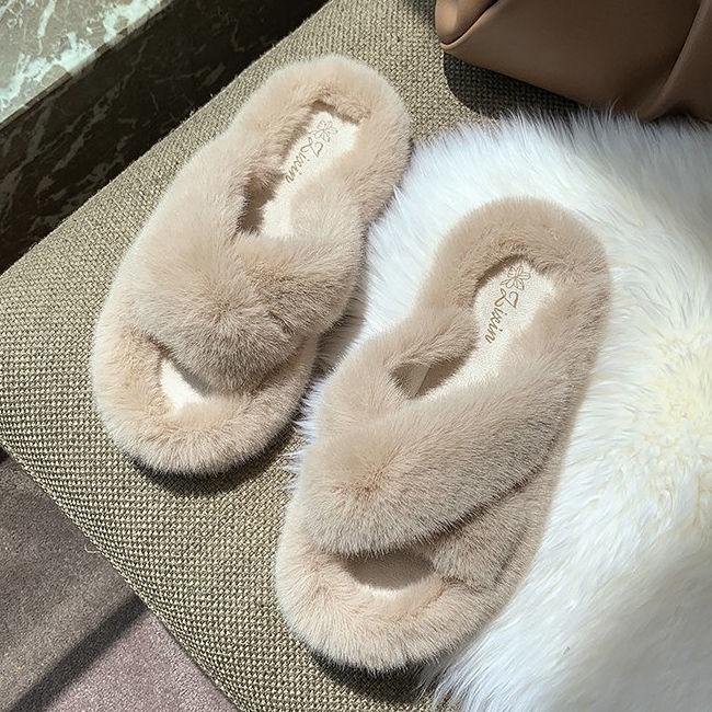 Dép Lông Quai Chéo Phong Cách Hàn Quốc Thời Trang Thu Đông Cho Nữ J19 2021