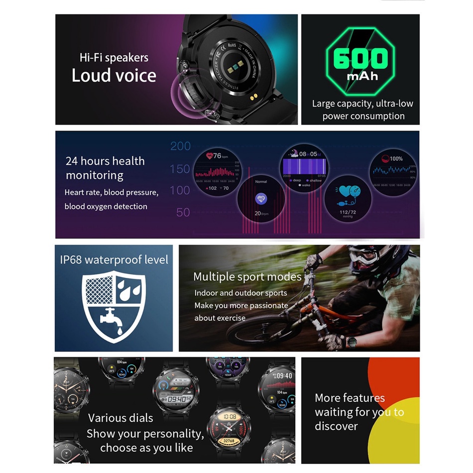 Đồng hồ thông minh Nam Certafina T30 600mAh 1.6 inch Gọi Bluetooth Loa HIFI Đồng hồ thông minh