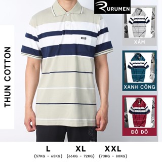 Áo Thun Polo Nam Sọc Ngang Có Cổ Bẻ Có Túi RURUMEN Áo Phông Trung Niên Cho Bố Vải Cotton VNXK - AS042