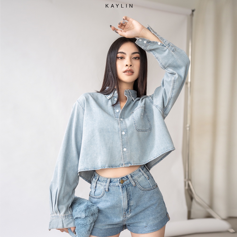 Áo sơ mi jean KAYLIN croptop tay dài thời trang N1811