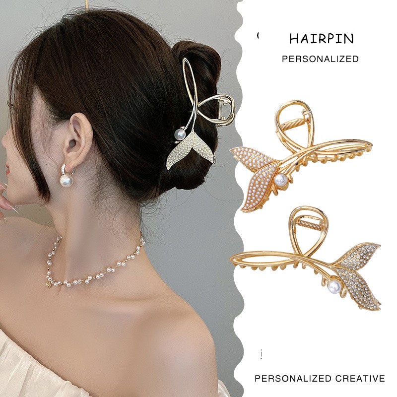 (Mới 2023 chất xịn) Kẹp càng cua kim loại đuôi cá đính hạt lấp lánh thời trang Tatitava