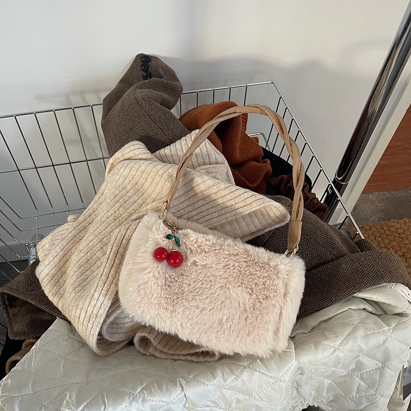 IELGY Túi Đeo Chéo Phủ Bông Hình Quả cherry Thời Trang Hàn Quốc Cho Nữ