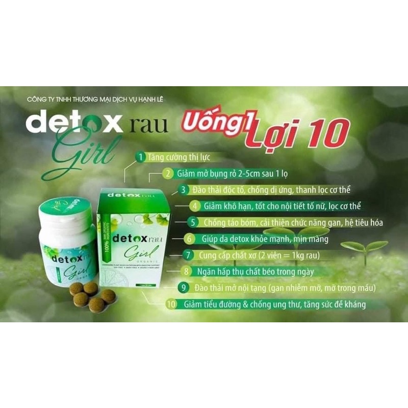 [Cam Kết Hàng Chính Hãng : DETOX RAU Girl Tặng sét VIP XANH X5