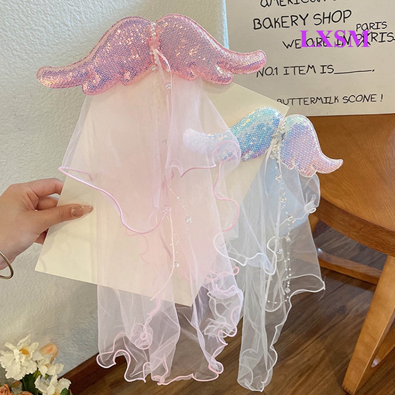 Vương Miện Cài Tóc Handmade Bằng Vải Lưới Đính Kim Tuyến Lấp Lánh Dành Cho Bé Gái