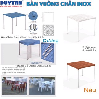 Bàn vuông nhựa chân inox cao cấp Duy Tân