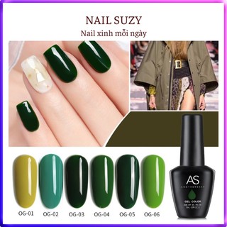 Sơn gel AS móng tay dùng máy hơ tone xanh rêu xanh lá cây NAIL SUZY mã OG 15ml