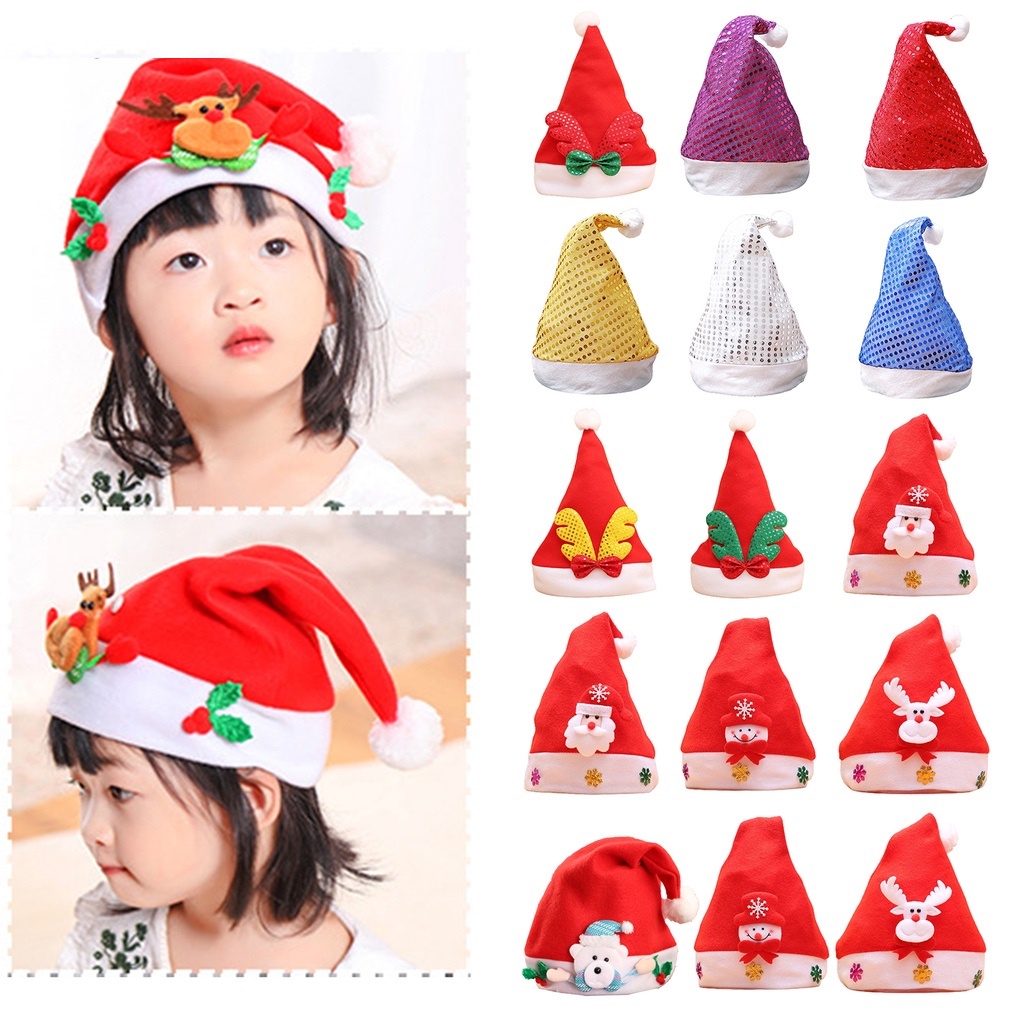 Nón Giáng Sinh Vải Mềm Màu Đỏ Tươi Sáng Mũ Dùng Trang Trí Noel Tuần Lộc Người Tuyết Ông Già Noel Cute Dễ Thương