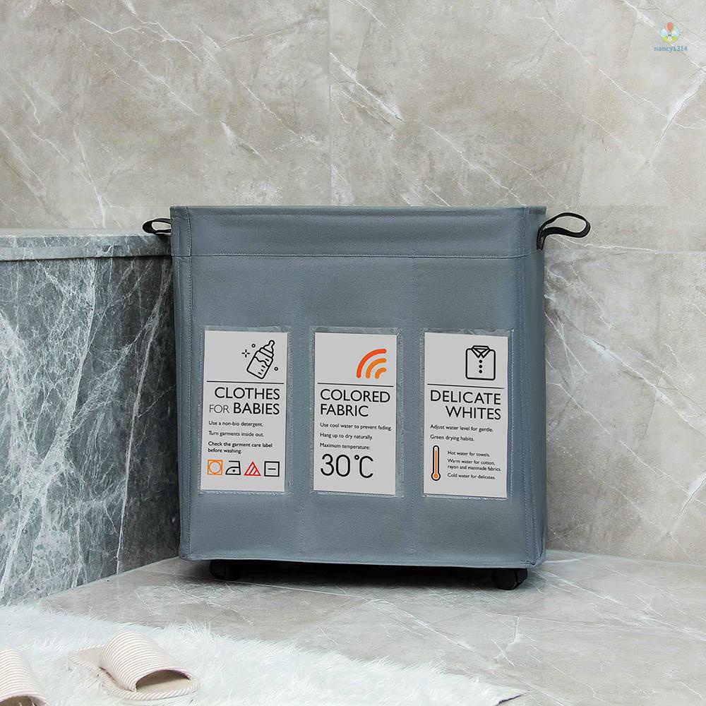 Nacyvn Giỏ Đựng Đồ Dơ 3 Ngăn Bằng Vải Oxford Có Bánh Xe Và Tay Cầm Và Dây Rút Sắp Xếp Gọn Gàng Với 4 Thanh Hỗ Trợ