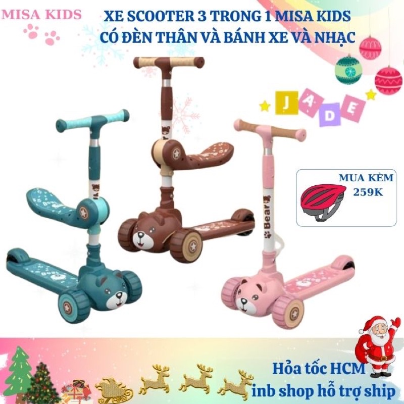 Xe trượt xe Scooter cho bé 3 trong 1 có đèn Led 3 Bánh, phát nhạc, ghế ngồi