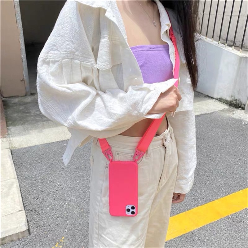 Ốp Điện Thoại Silicon Dẻo Kèm Dây Đeo Vai &amp; Vòng Cổ Cho IPHONE 14 PRO MAX 13 12 PRO MAX 14 PLUS 13 Mini