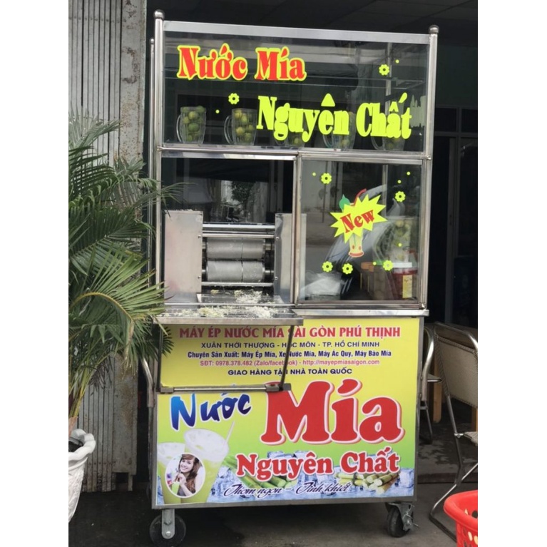 Xe nước mía 2 rulo inox 304 tủ kính tạo bọt